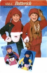 4664 BUTTERICK KIDS FLEECE SANTA, ELF, REINDEER SCARF, MITTS, HAT PATTERN S-L